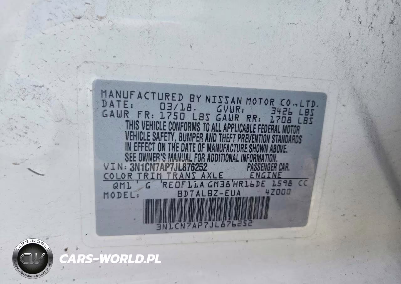 2018 Nissan Versa Sv VIN:3N1CN7AP7JL876252 - 12