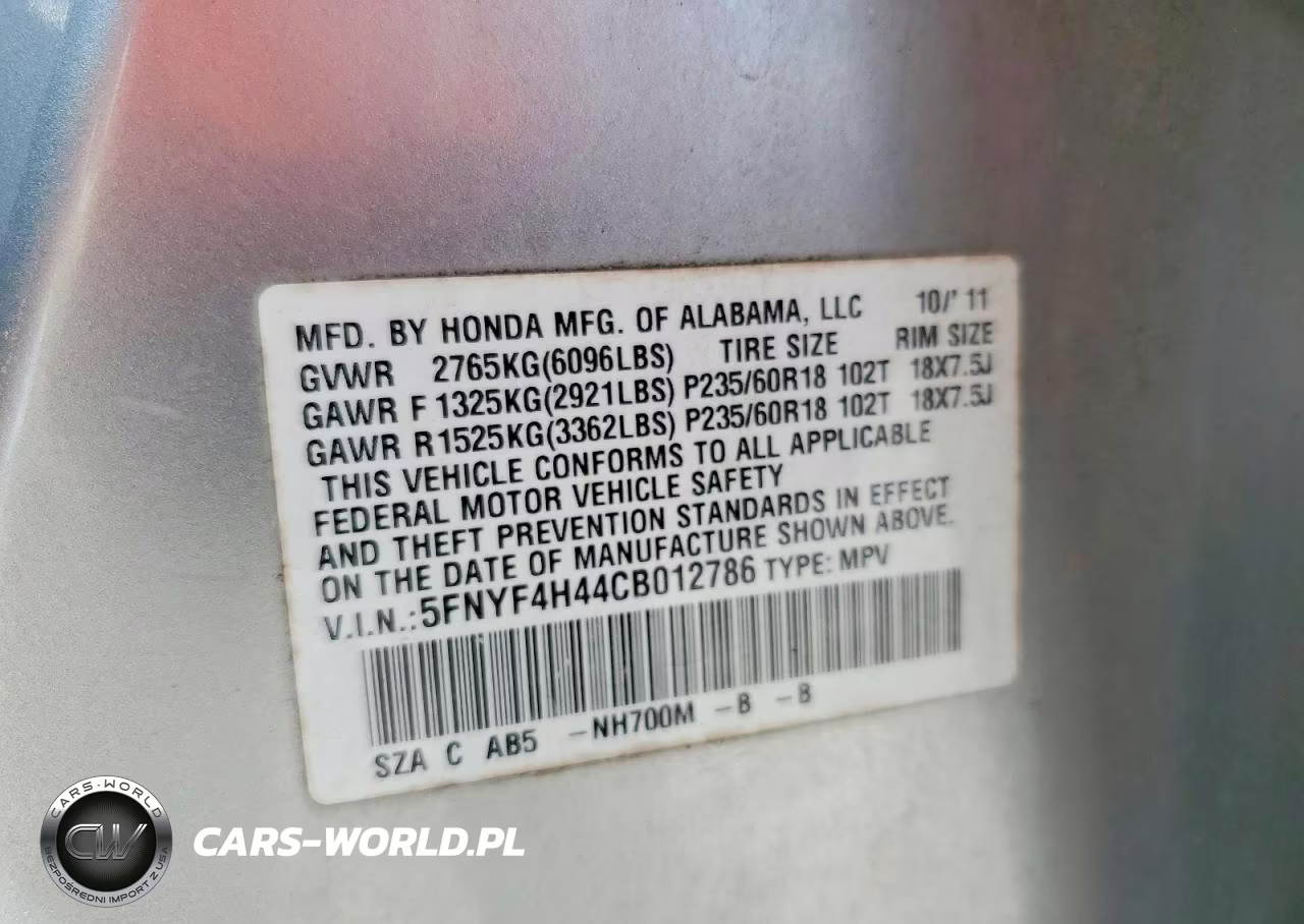2012 Honda Pilot Ex VIN:5FNYF4H44CB012786 - 14
