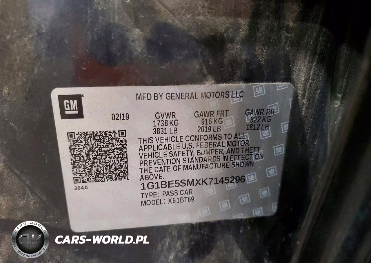 2019 Chevrolet Cruze Lt VIN:1G1BE5SMXK7145296 - 12