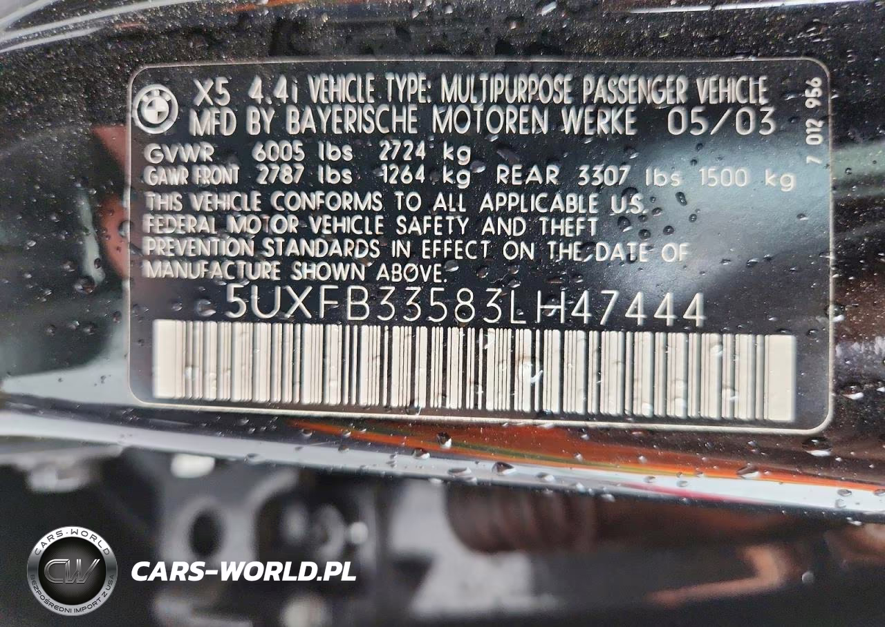 2003 BMW X5 4.4I VIN:5UXFB33583LH47444 - 13