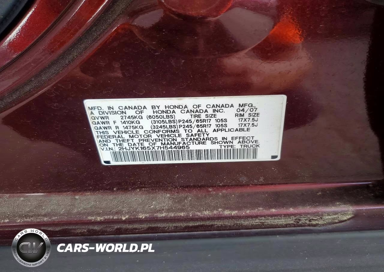 2007 Hond Ridgeline VIN:2HJYK165X7H544965 - 12