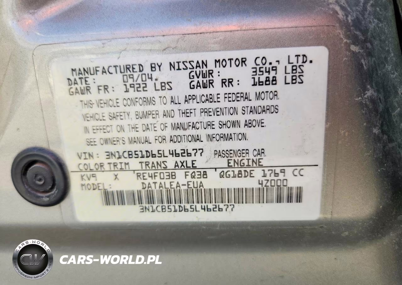 2005 Nissan Sentra 1.8 VIN:3N1CB51D65L462677 - 13