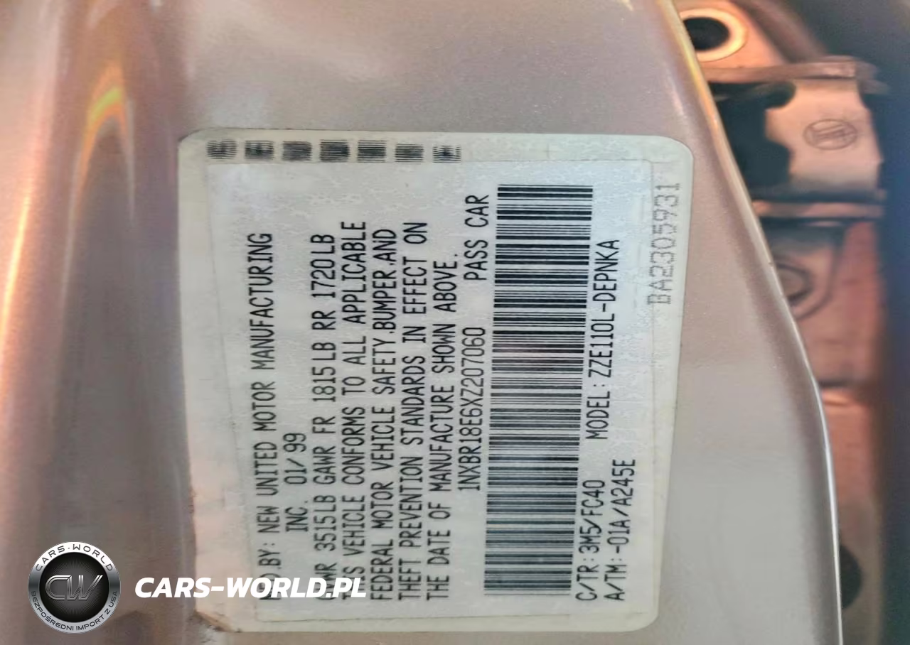 1999 Toyota Corolla Ve VIN:1NXBR18E6XZ207060 - 12