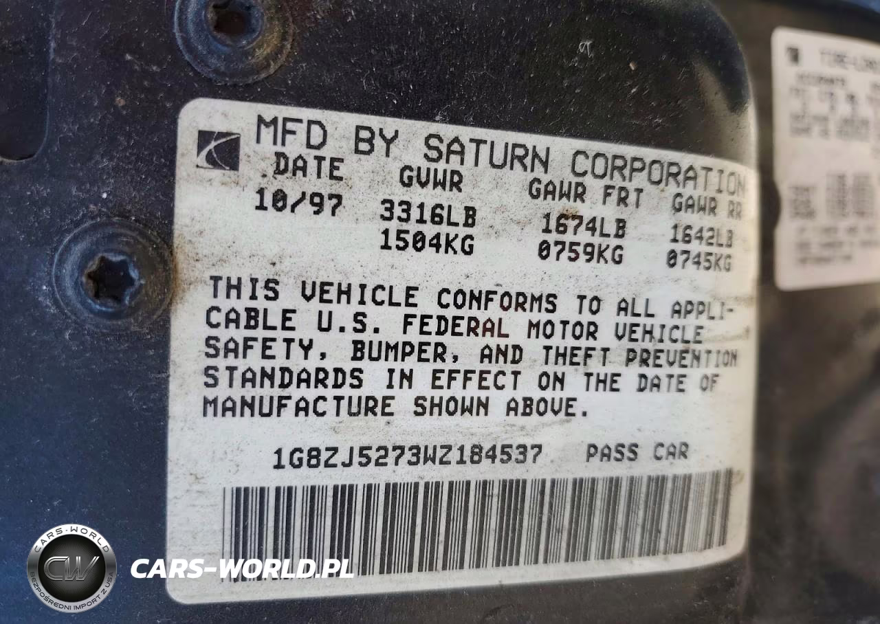 1998 Saturn Sl2 VIN:1G8ZJ5273WZ184537 - 12