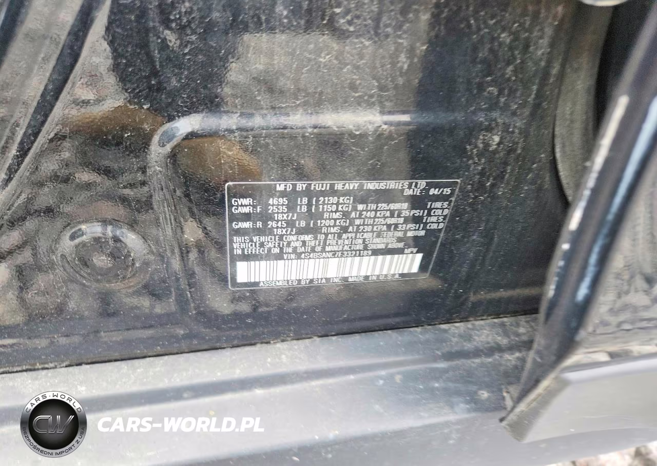 2015 Subaru Outback 2.5I Limited VIN:4S4BSANC7F3321189 - 12