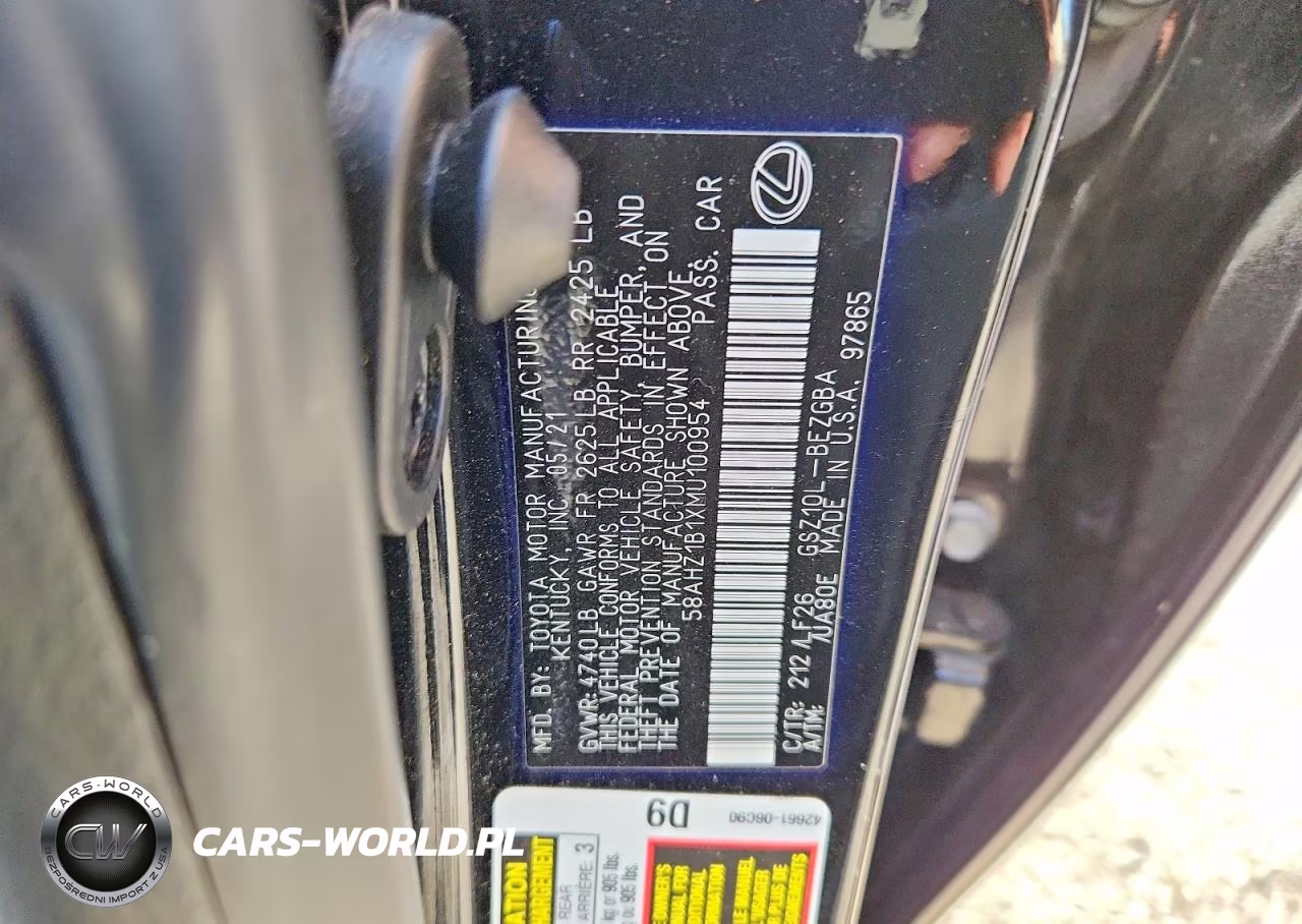 2021 Lexus Es 350 F Sport VIN:58AHZ1B1XMU100954 - 12