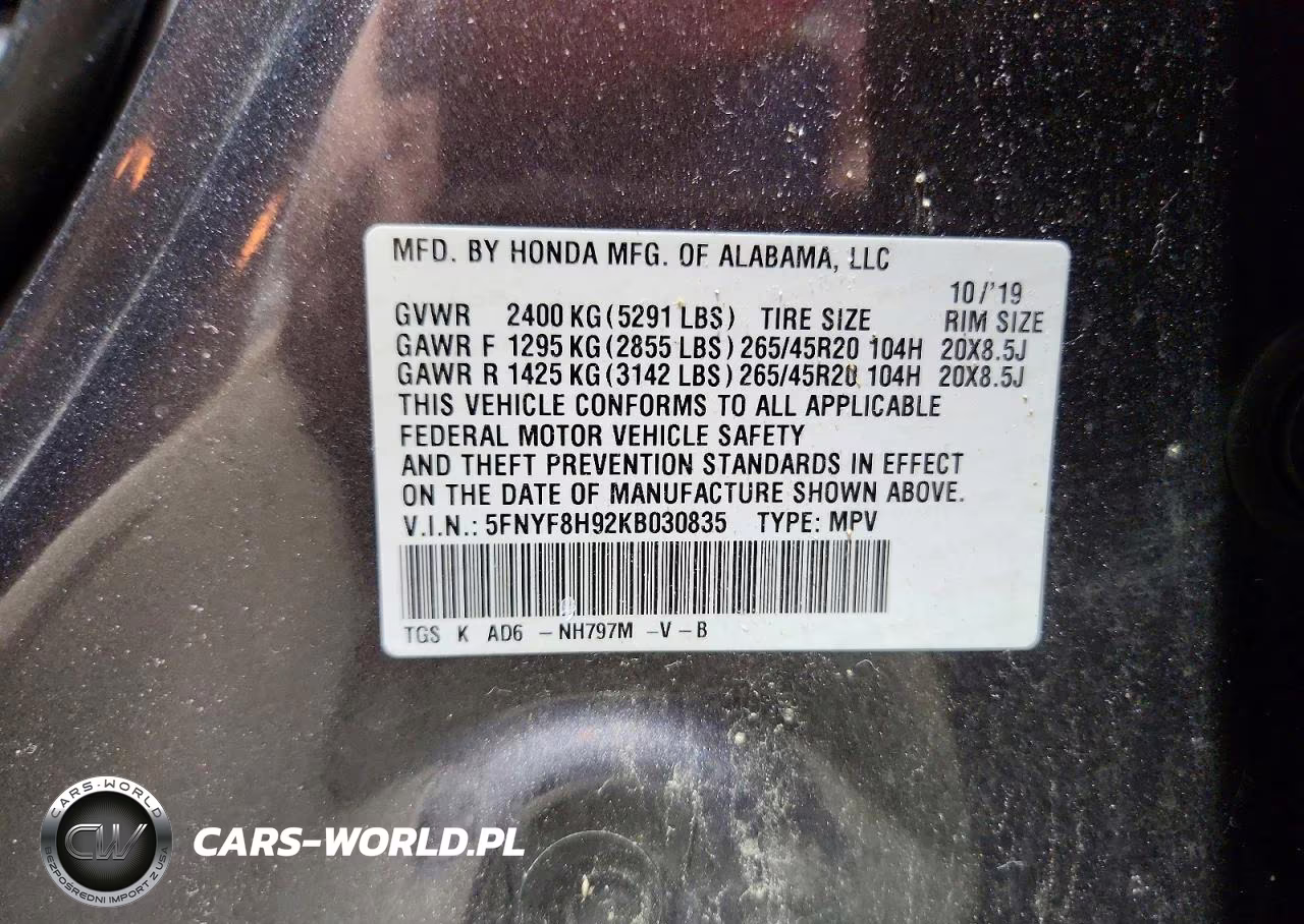 2019 Honda Passport Touring VIN:5FNYF8H92KB030835 - 13