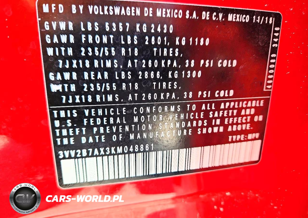 2019 Volkswagen Tiguan Se VIN:3VV2B7AX3KM048861 - 13