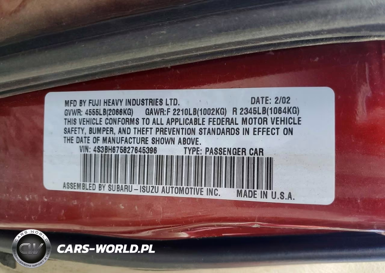2002 Subaru Legacy Outback Awp VIN:4S3BH675827645396 - 13