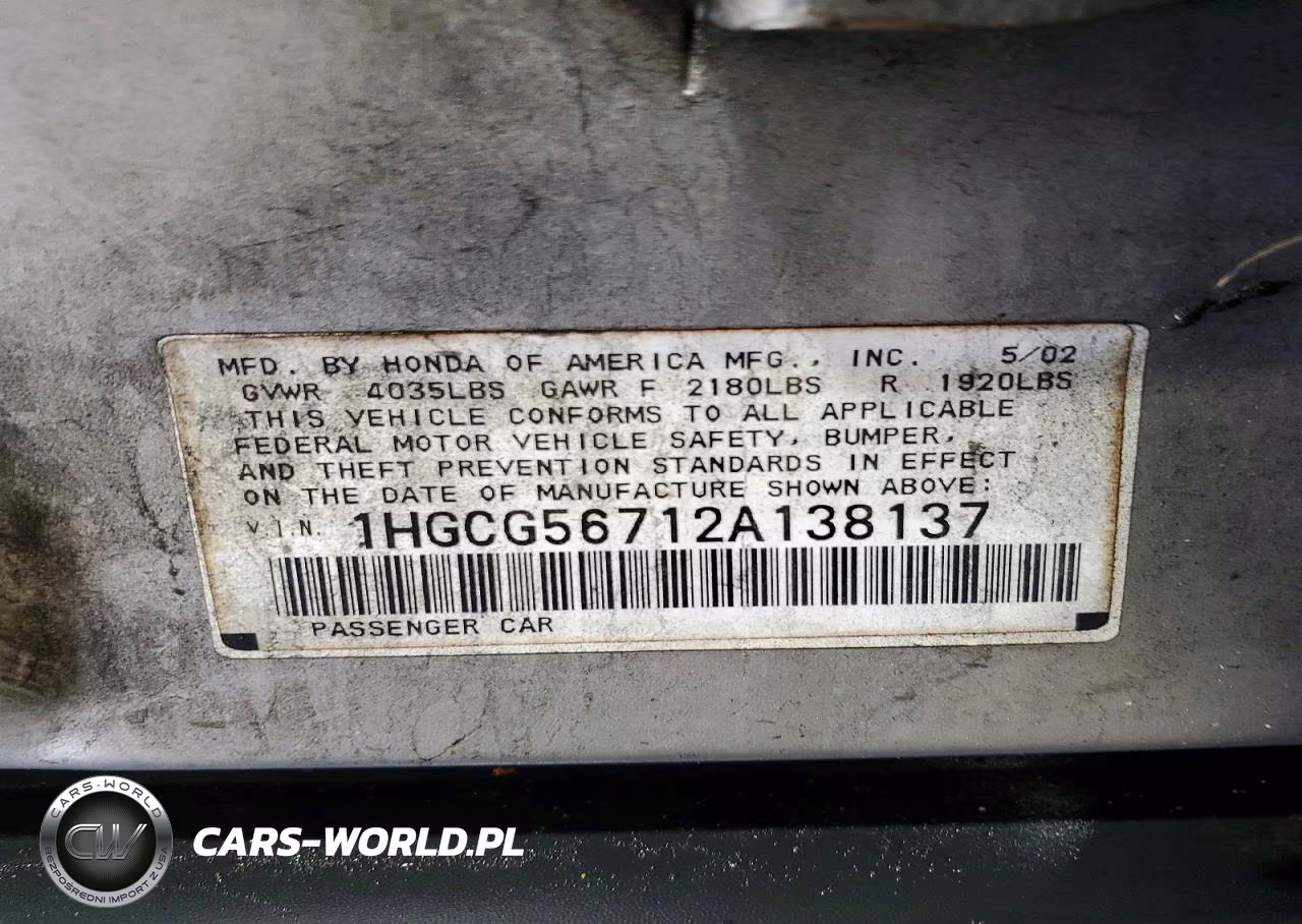 2002 Honda Accord Se VIN:1HGCG56712A138137 - 13
