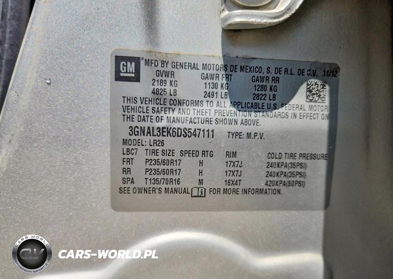 2013 Chevrolet Captiva Lt VIN:3GNAL3EK6DS547111 - 13
