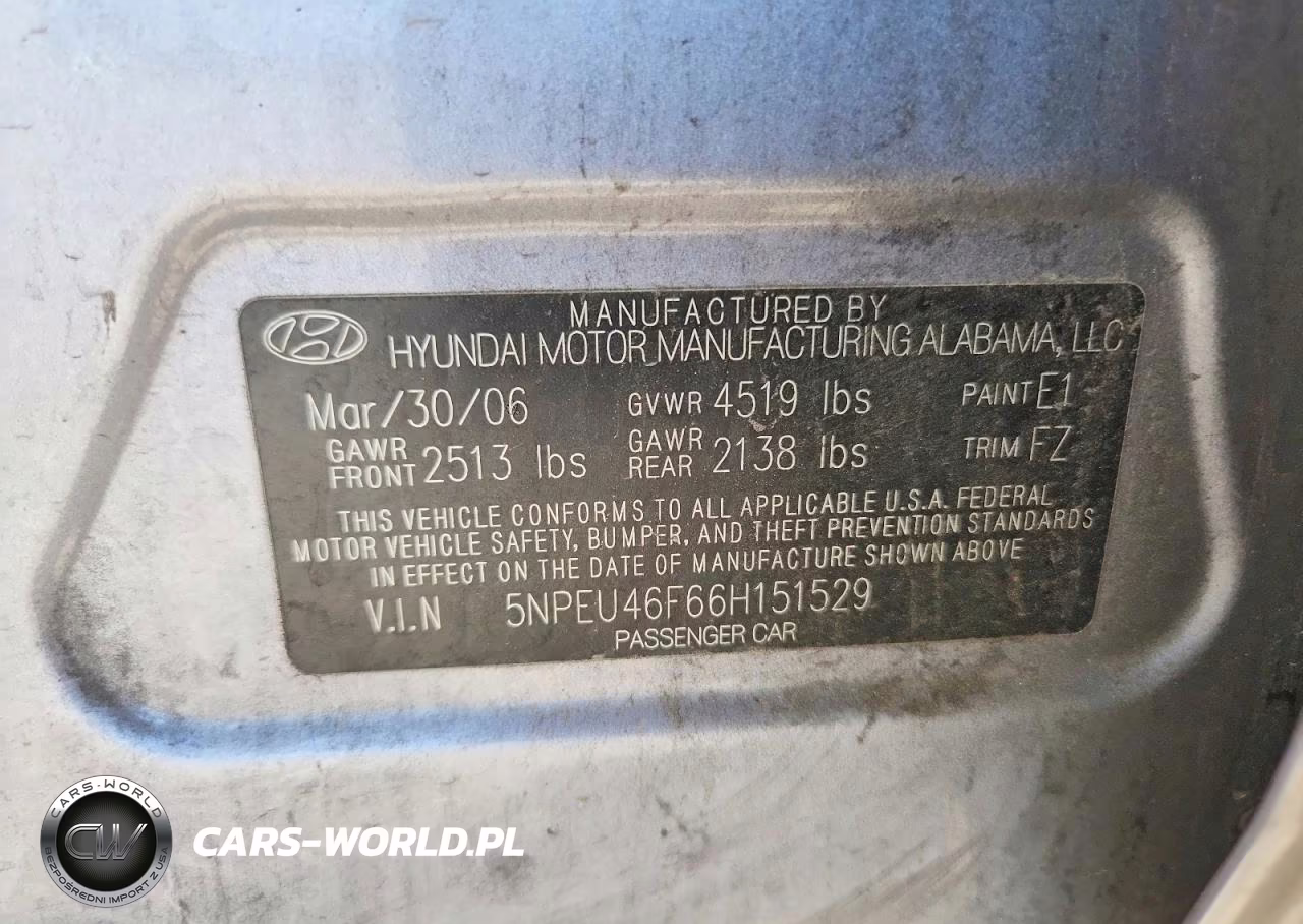 2006 Hyundai Sonata Gls V6 VIN:5NPEU46F66H151529 - 12