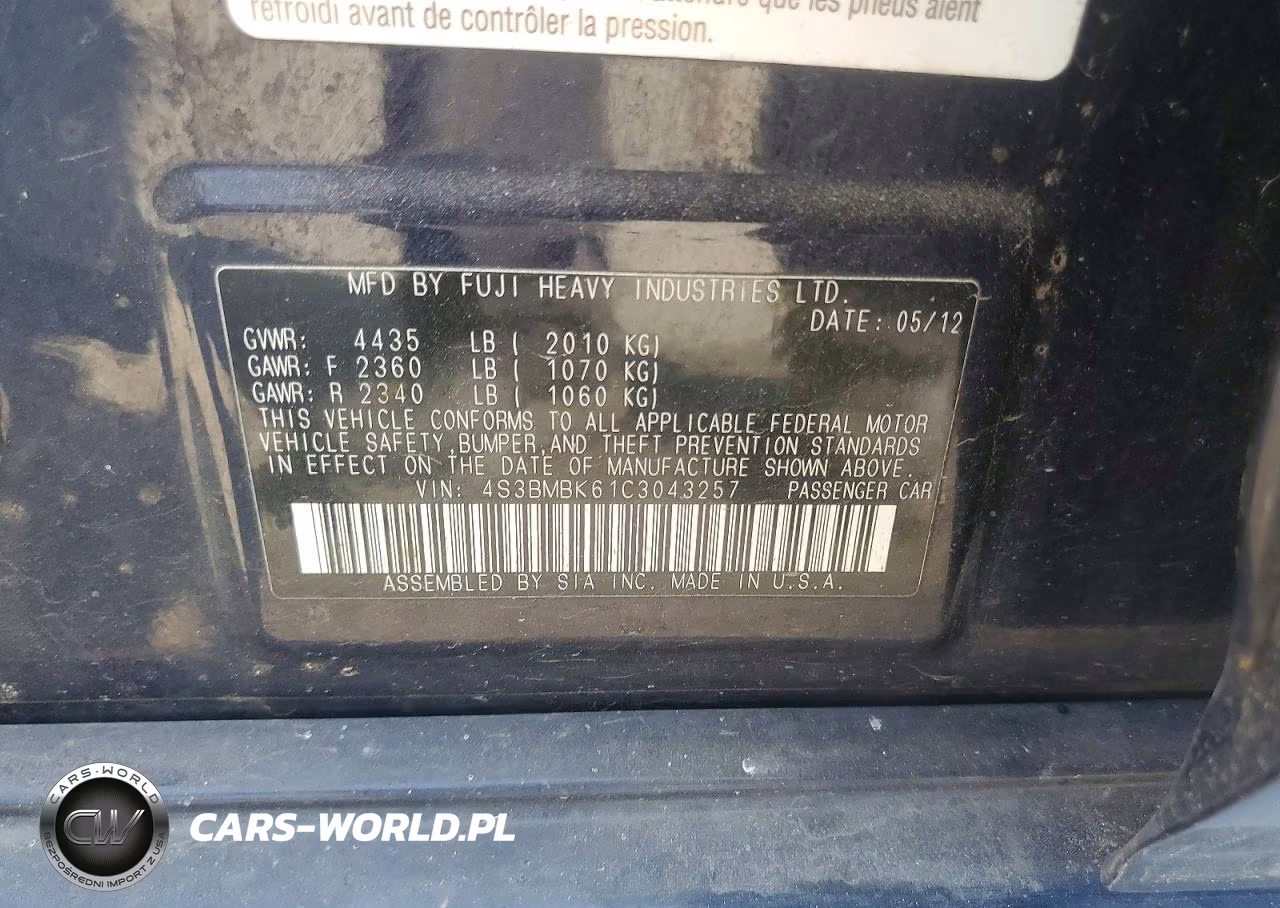 2012 Subaru Legacy 2.5I Limited VIN:4S3BMBK61C3043257 - 12