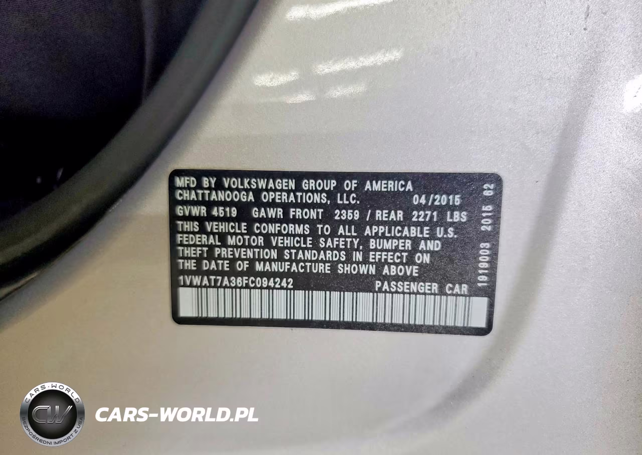 2015 Volkswagen Passat S VIN:1VWAT7A36FC094242 - 12