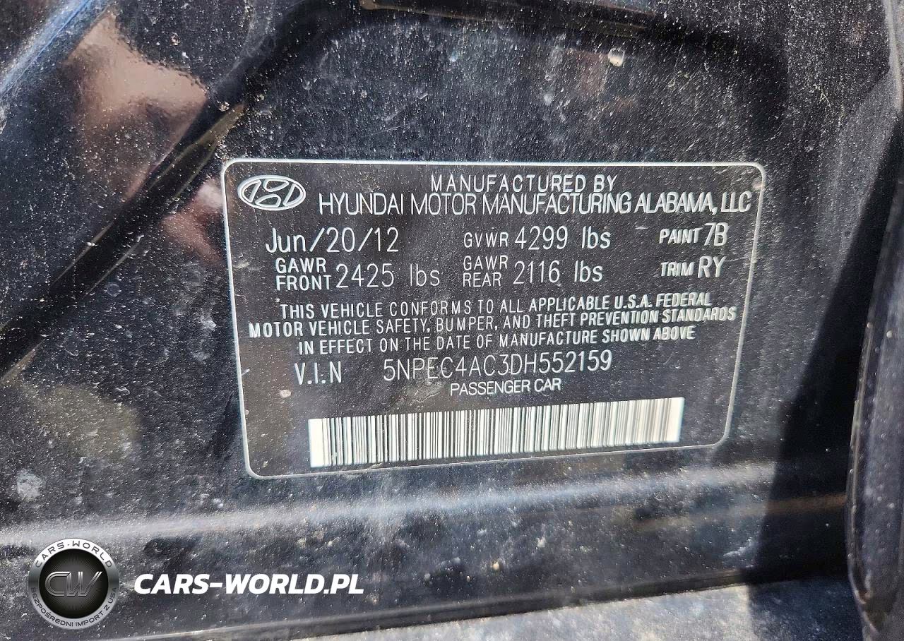 2013 Hyundai Sonata Limited VIN:5NPEC4AC3DH552159 - 12