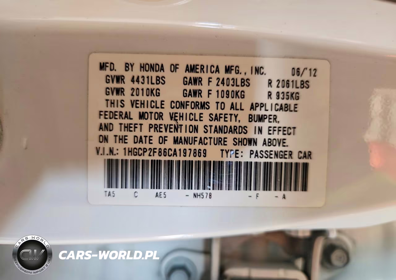 2012 Honda Accord Exl VIN:1HGCP2F86CA197869 - 13