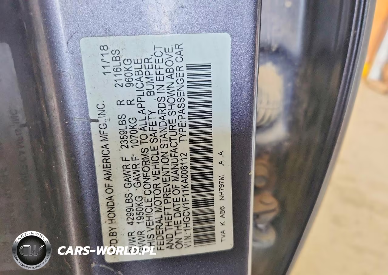 2019 Honda Accord Lx VIN:1HGCV1F11KA008112 - 13
