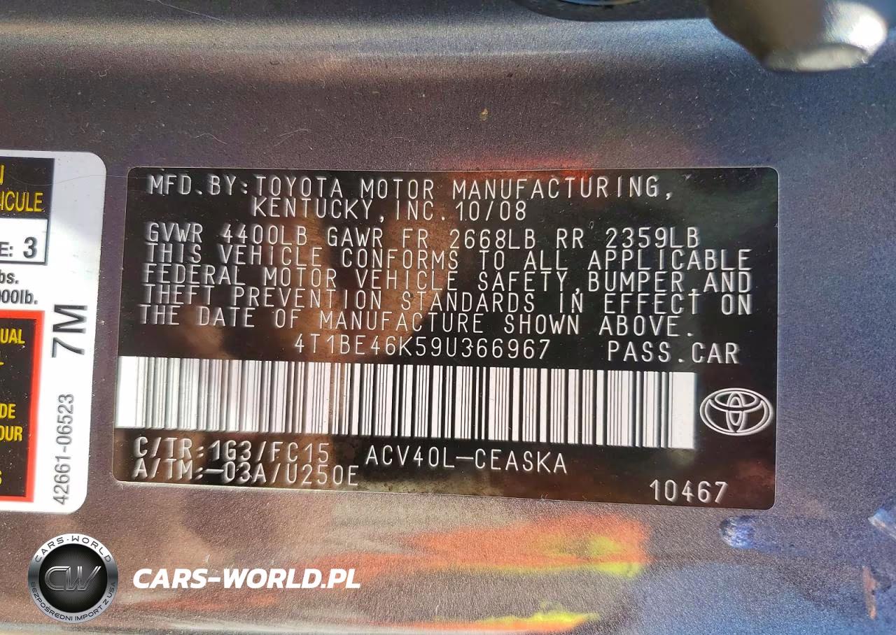 2009 Toyota Camry Se VIN:4T1BE46K59U366967 - 12