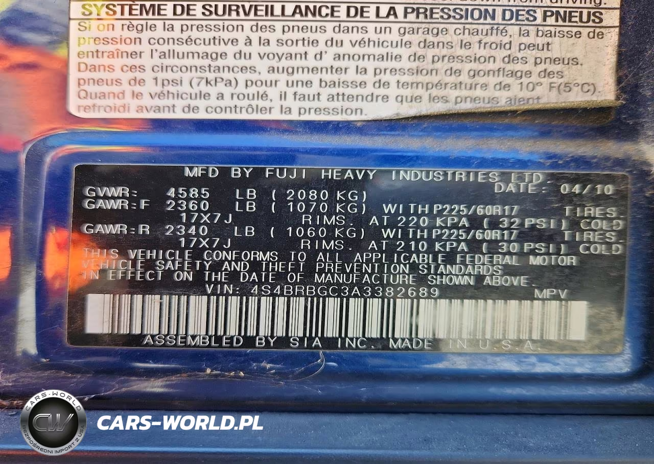 2010 Subaru Outback 2.5I Premium VIN:4S4BRBGC3A3382689 - 13
