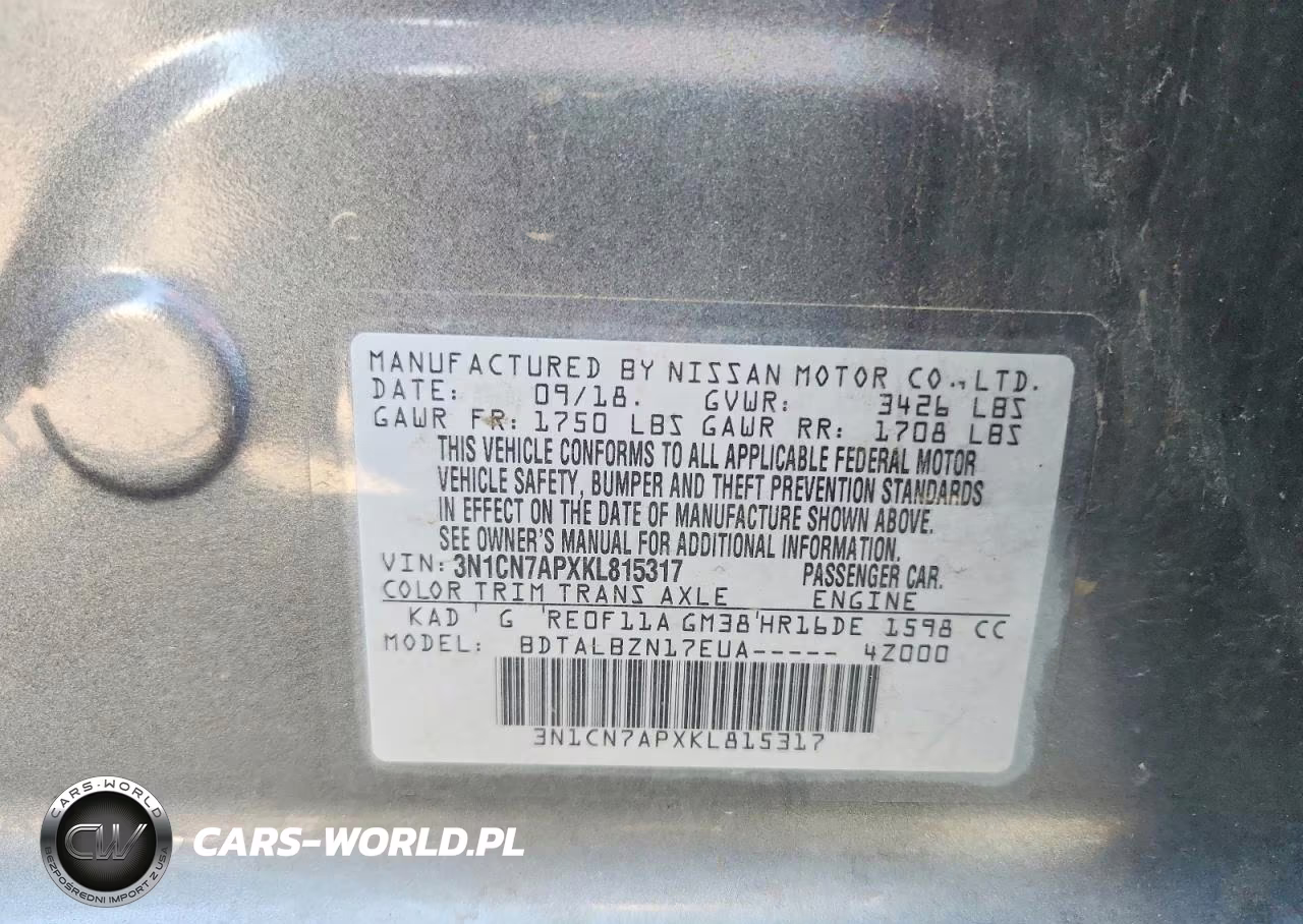 2019 Nissan Versa Sv VIN:3N1CN7APXKL815317 - 12