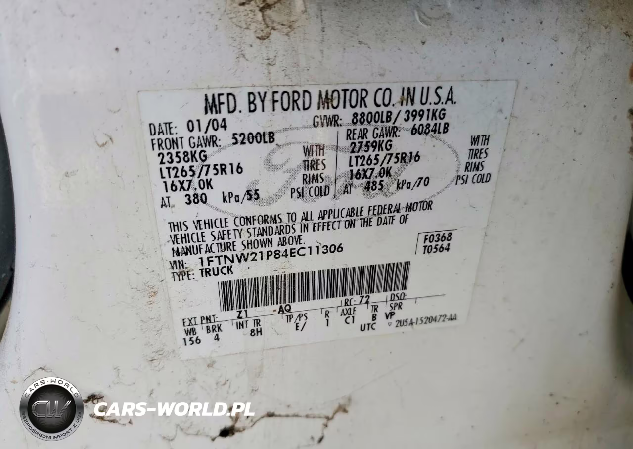 2004 Ford F250 Super Duty VIN:1FTNW21P84EC11306 - 12