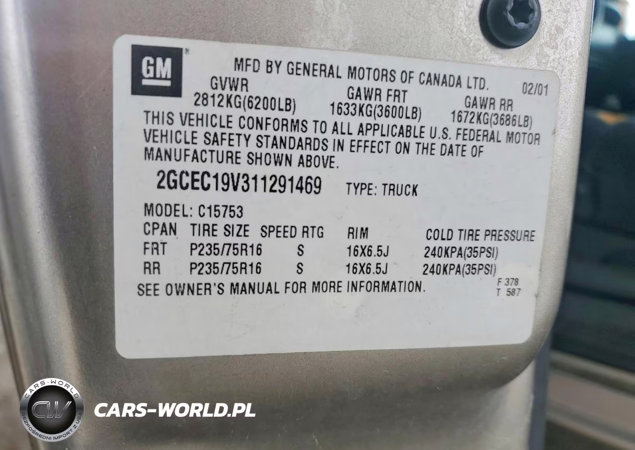 2001 Chevrolet Silverado C1500 VIN:2GCEC19V311291469 - 13
