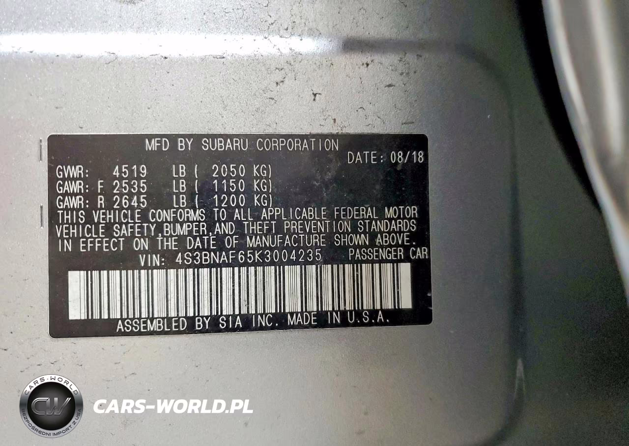 2019 Subaru Legacy 2.5I Premium VIN:4S3BNAF65K3004235 - 13