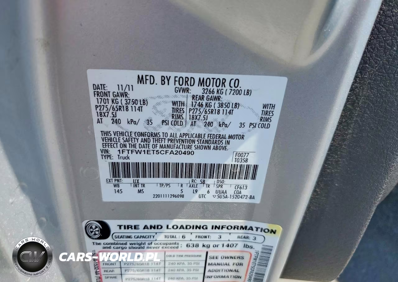 2012 Ford F150 Supercrew VIN:1FTFW1ET5CFA20490 - 12