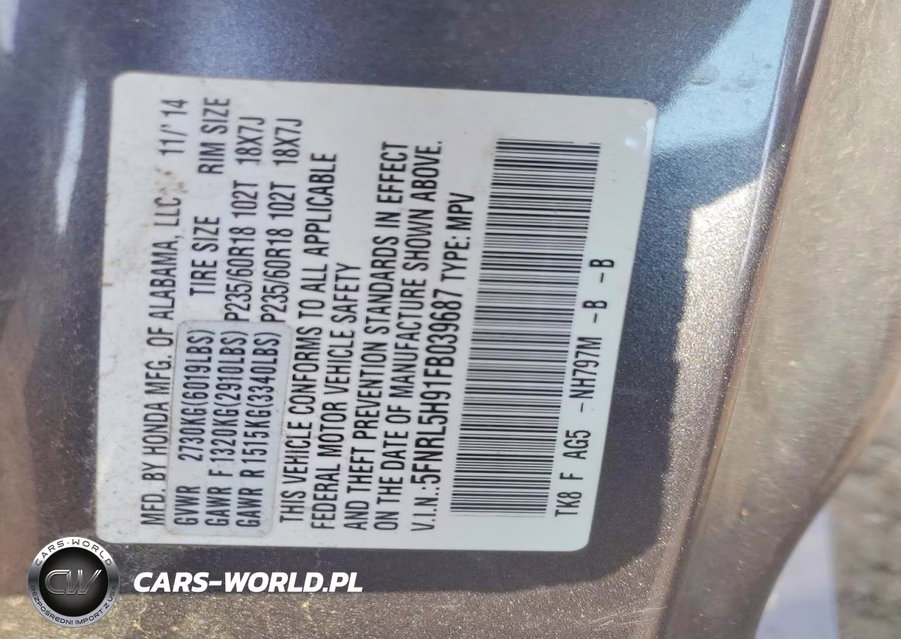 2015 Honda Odyssey Touring VIN:5FNRL5H91FB039687 - 13