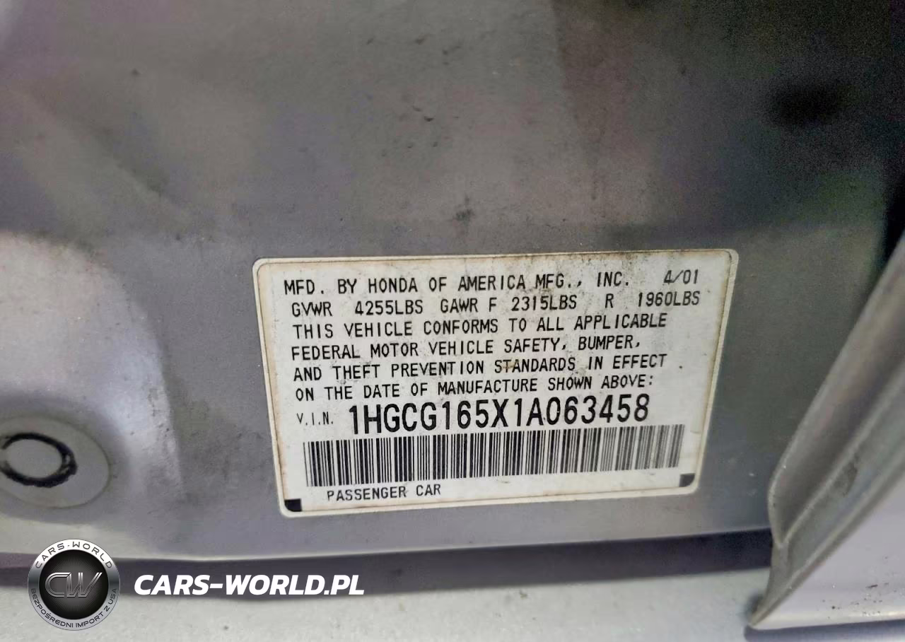 2001 Honda Accord Ex VIN:1HGCG165X1A063458 - 12
