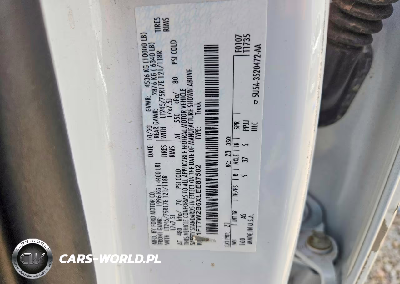 2020 Ford F250 Super Duty VIN:1FT7W2B6XLEE87502 - 13