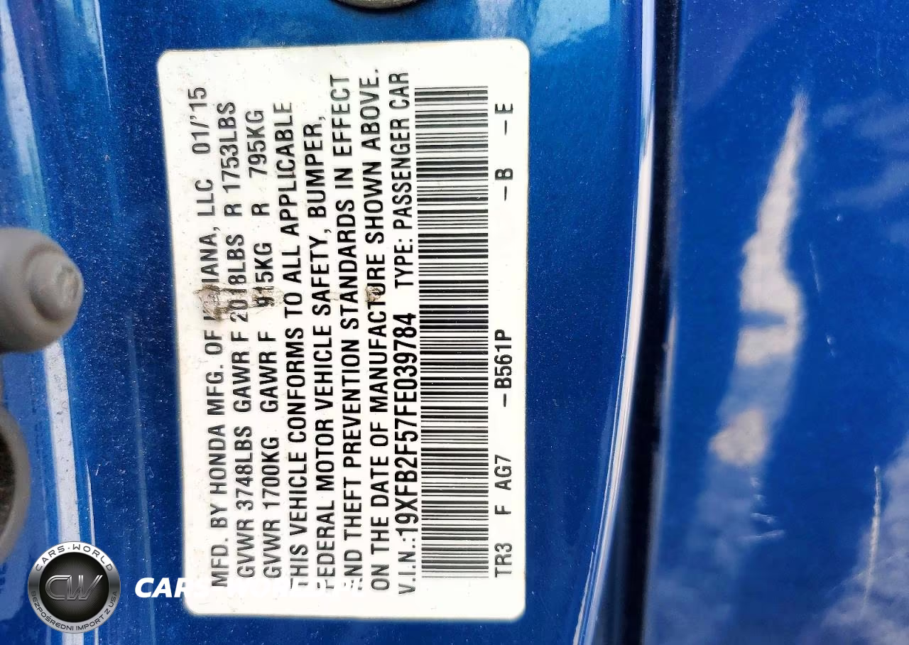 2015 Honda Civic Lx VIN:19XFB2F57FE039784 - 12