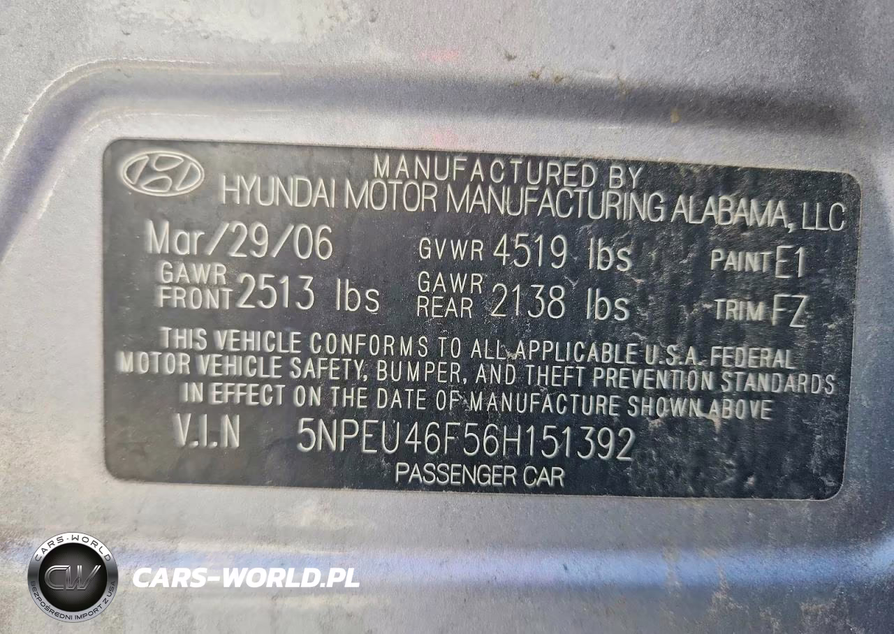 2006 Hyundai Sonata Gls V6 VIN:5NPEU46F56H151392 - 12