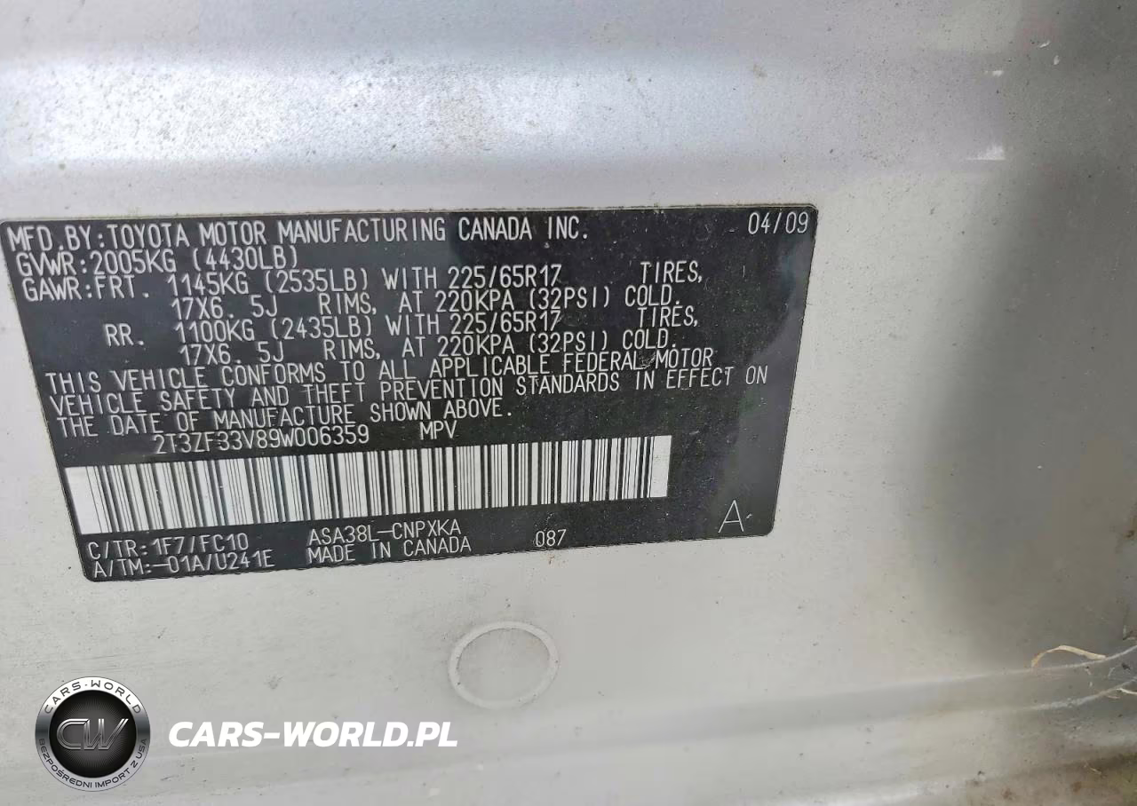 2009 Toyota Rav4 Base VIN:2T3ZF33V89W006359 - 13