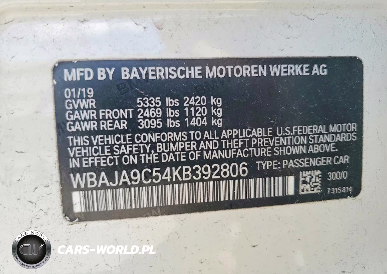2019 BMW 530E VIN:WBAJA9C54KB392806 - 12