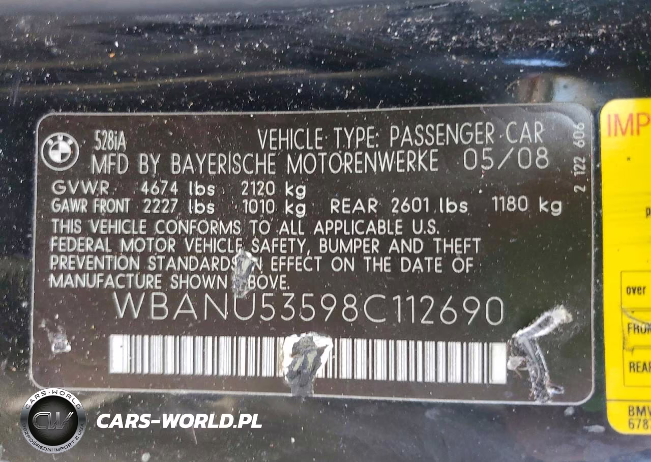 2008 BMW 528 I VIN:WBANU53598C112690 - 12