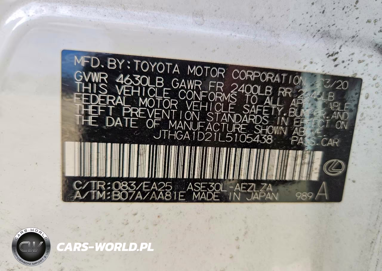 2020 Lexus Is 300 F Sport VIN:JTHGA1D21L5105438 - 12