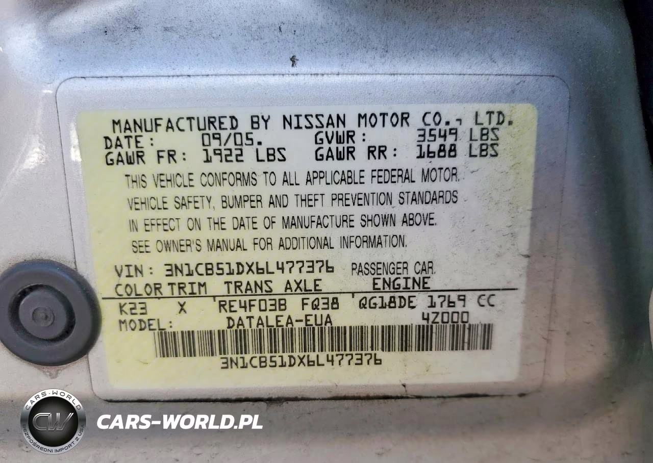 2006 Nissan Sentra 1.8 VIN:3N1CB51DX6L477376 - 12