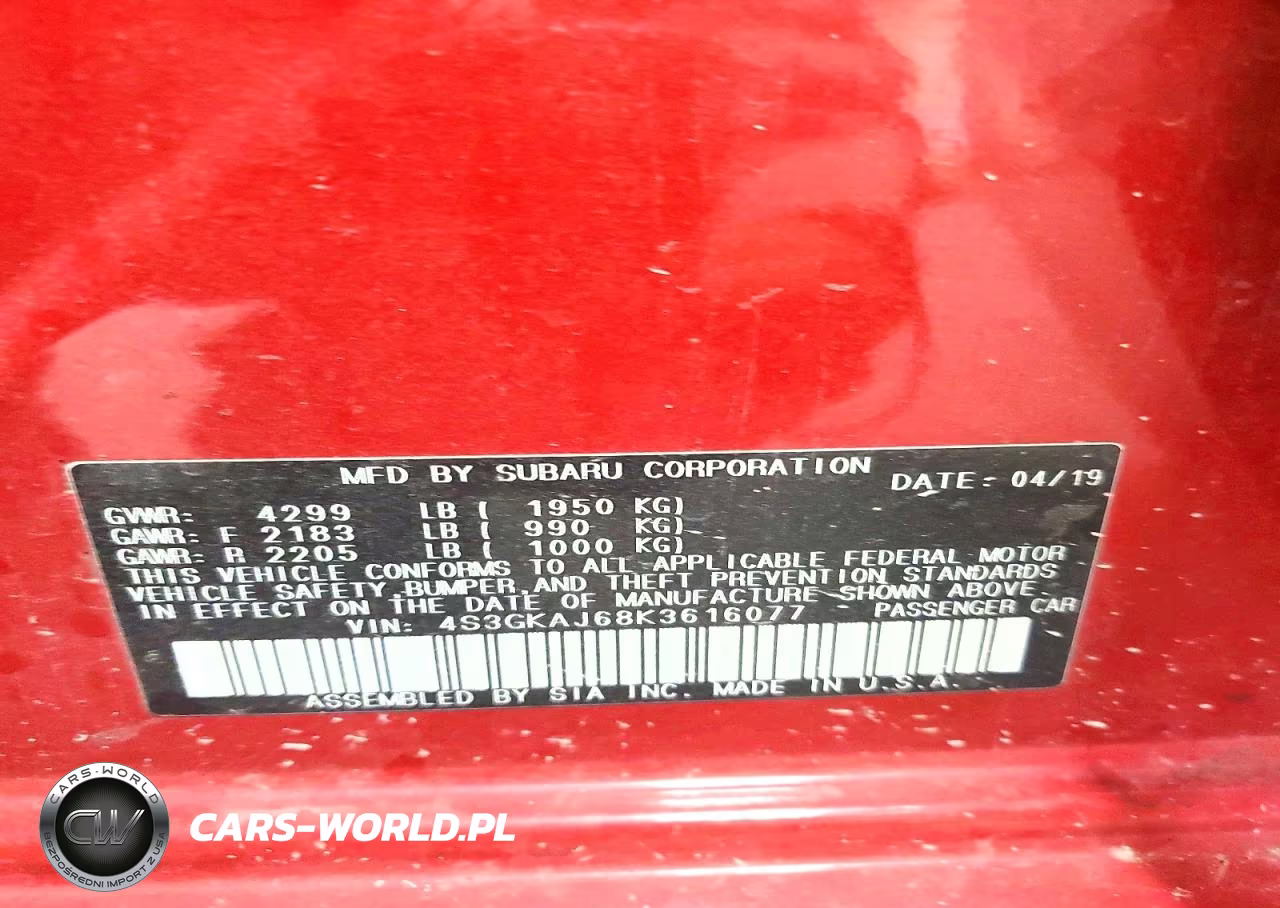 2019 Subaru Impreza Sport VIN:4S3GKAJ68K3616077 - 13