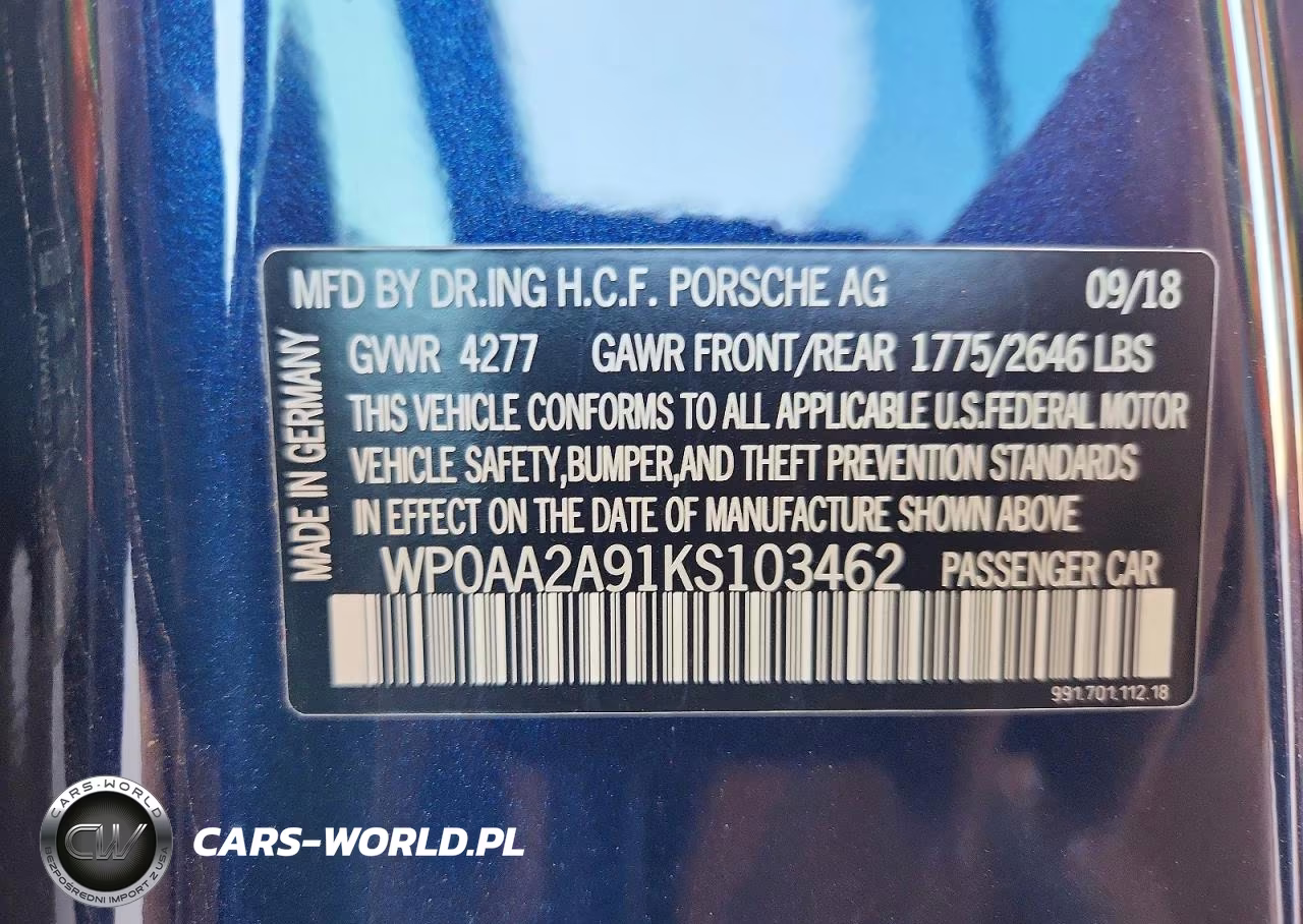 2019 Porsche 911 Carrera VIN:WP0AA2A91KS103462 - 13