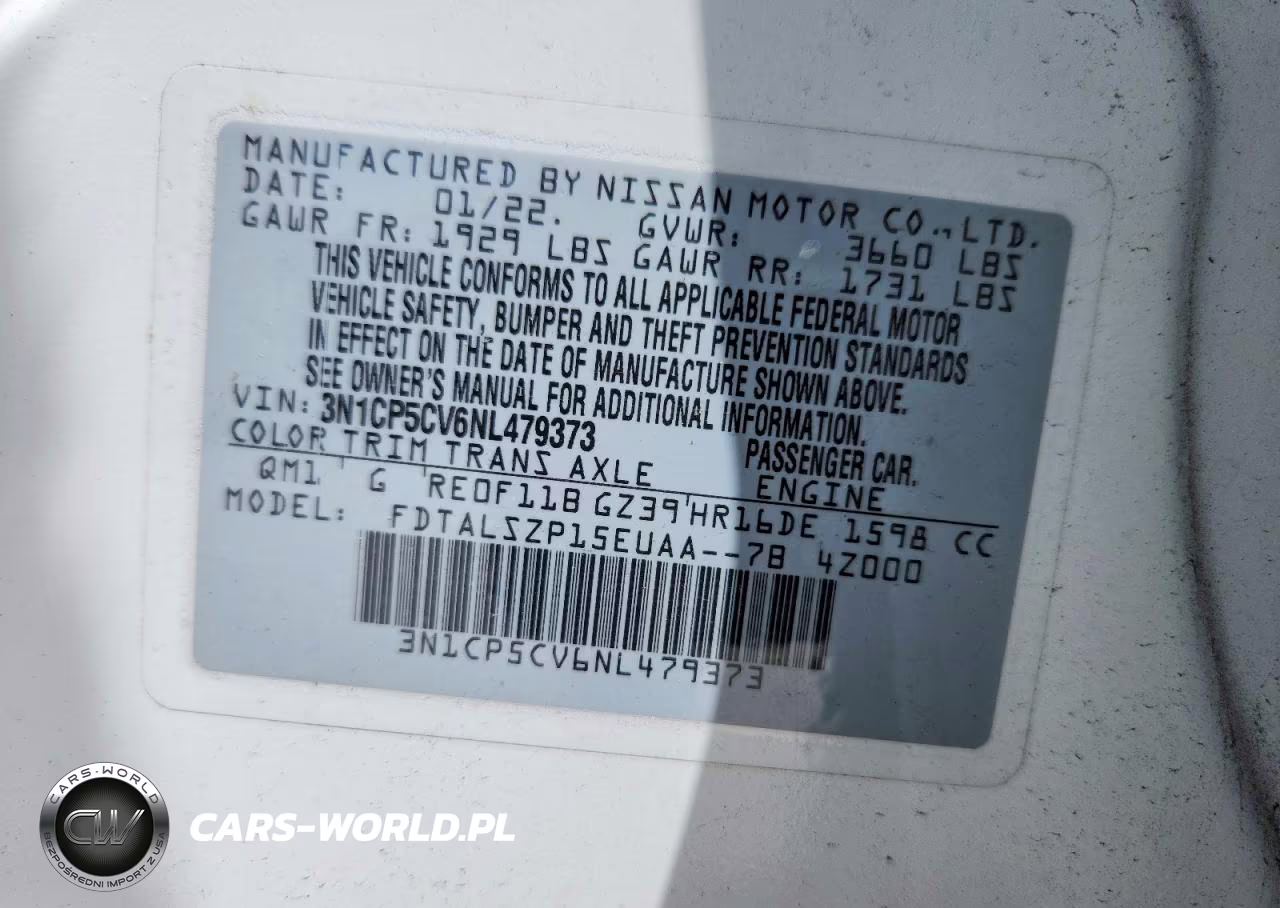 2022 Nissan Kicks Sv VIN:3N1CP5CV6NL479373 - 13