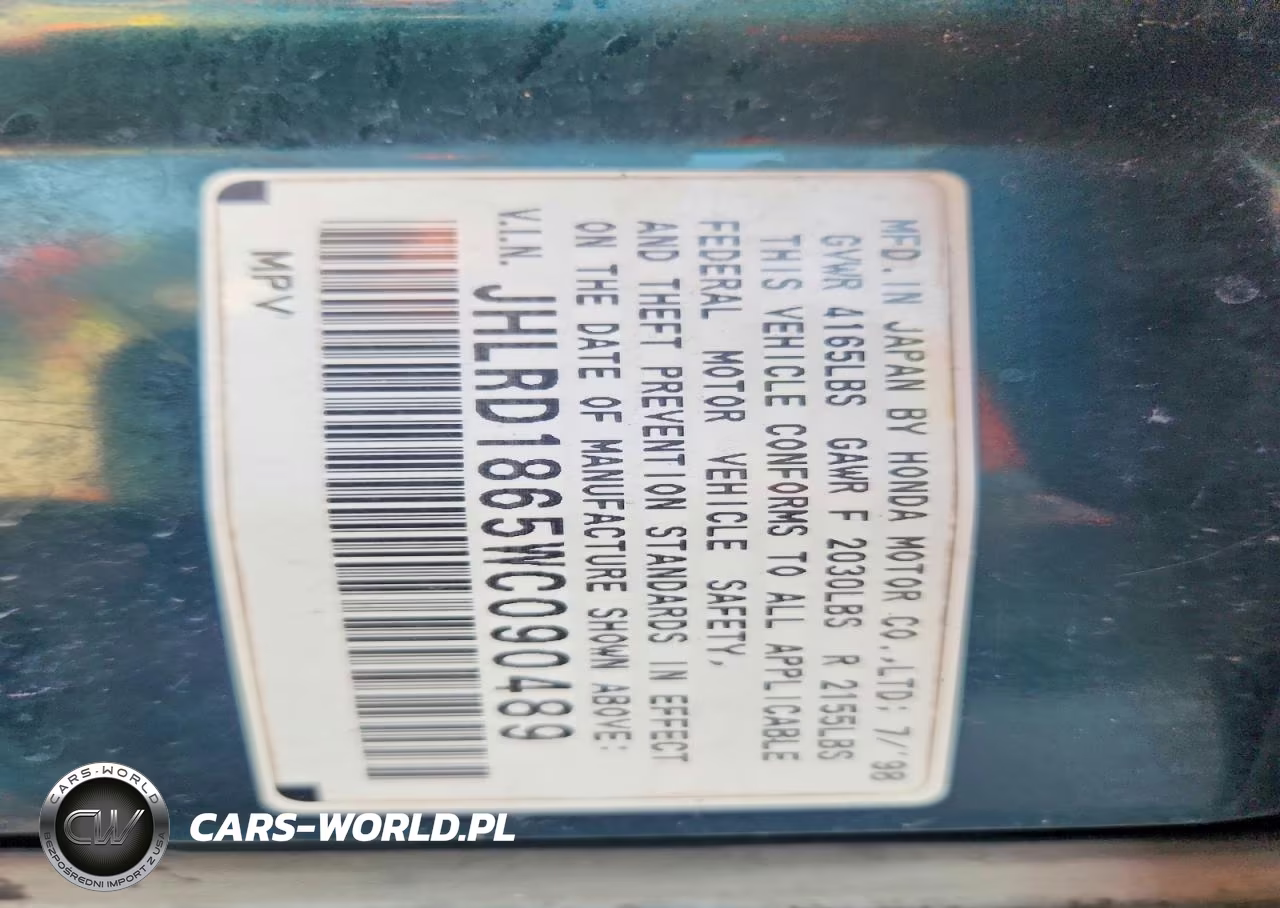 1998 Honda Cr-V Ex VIN:JHLRD1865WC090489 - 13
