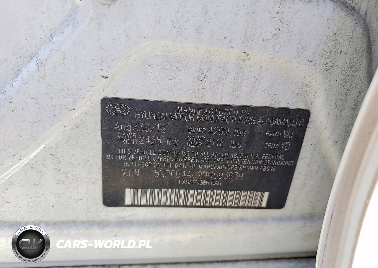 2013 Hyundai Sonata Gls VIN:5NPEB4AC9DH593639 - 12