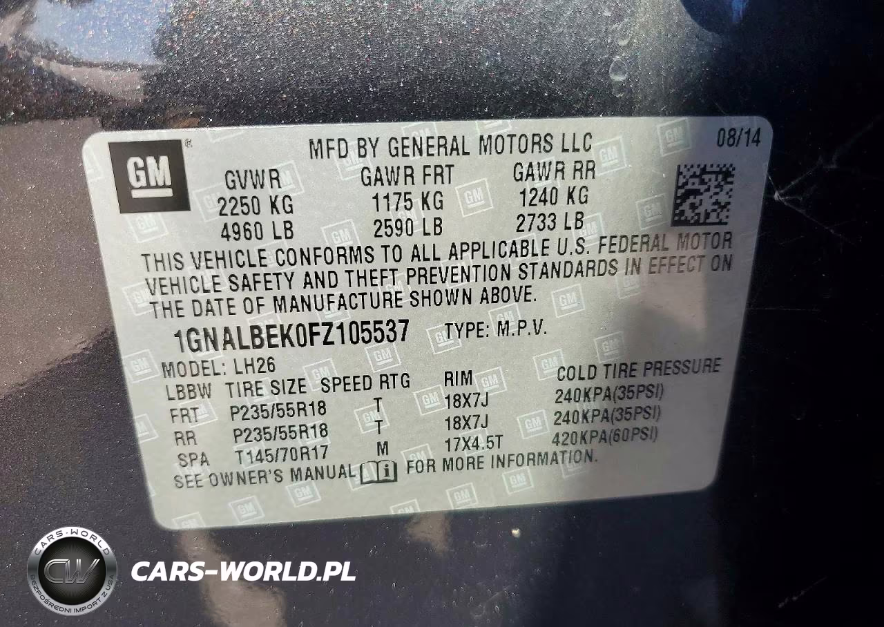 2015 Chevrolet Equinox Lt VIN:1GNALBEK0FZ105537 - 12