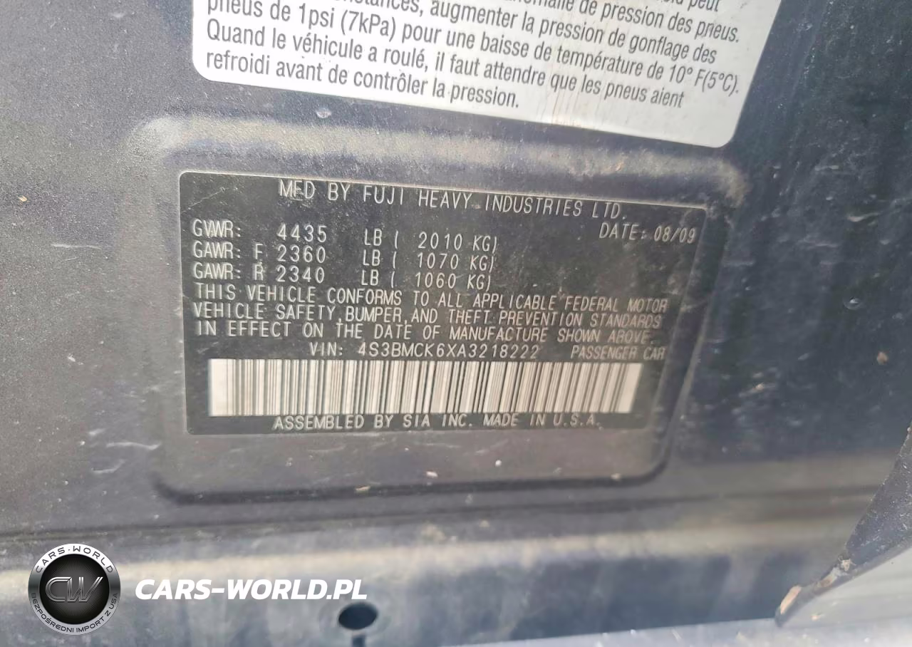 2010 Subaru Legacy 2.5I Limited VIN:4S3BMCK6XA3218222 - 12