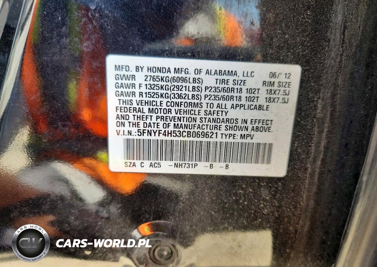 2012 Honda Pilot Exl VIN:5FNYF4H53CB069621 - 14