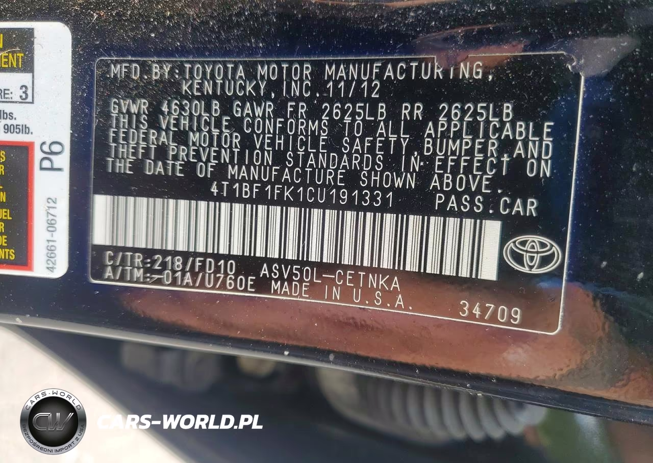2012 Toyota Camry Le VIN:4T1BF1FK1CU191331 - 12