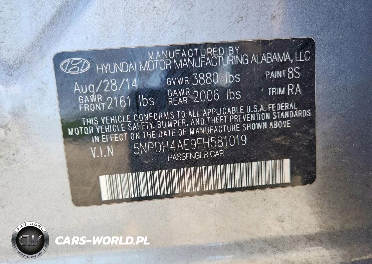 2015 Hyundai Elantra VIN:5NPDH4AE9FH581019 - 12