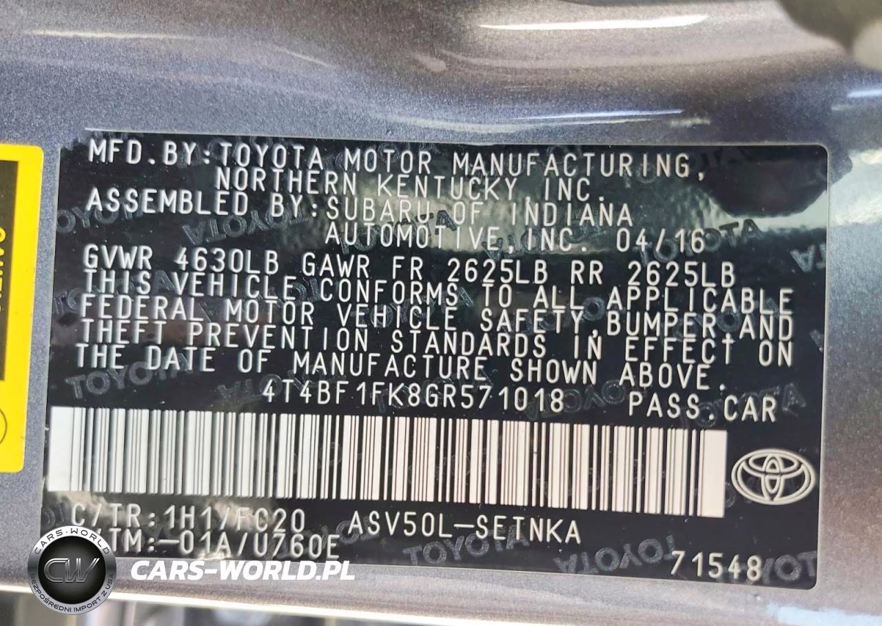 2016 Toyota Camry Le VIN:4T4BF1FK8GR571018 - 12