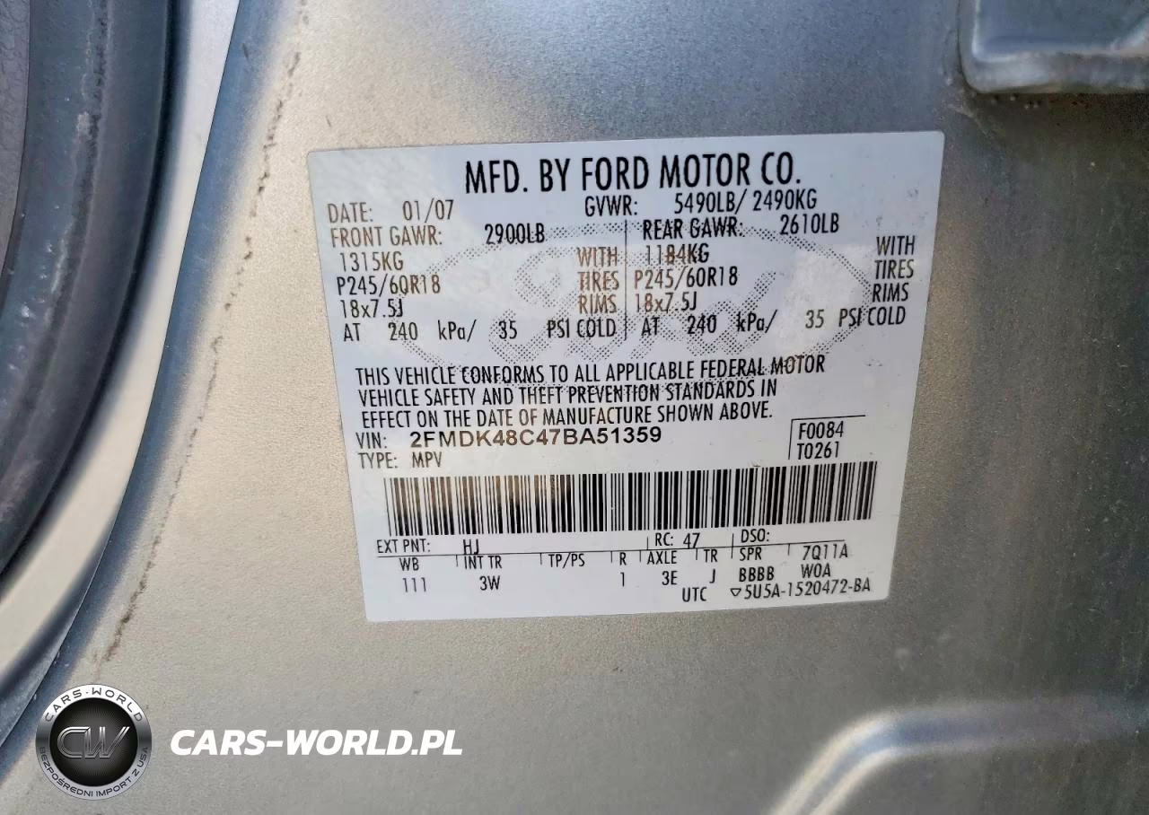 2007 Ford Edge Sel VIN:2FMDK48C47BA51359 - 14
